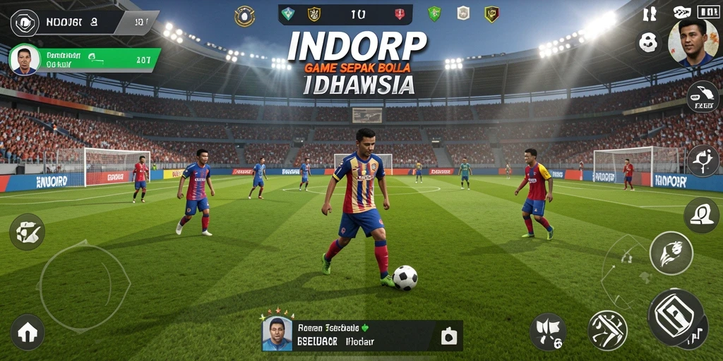 Screenshot gameplay INDORP yang menampilkan aksi seru di lapangan sepak bola.