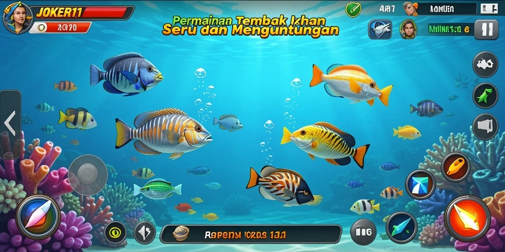 Tampilan gameplay <strong>JOKER11</strong> yang menegangkan dan penuh warna saat menembak ikan.