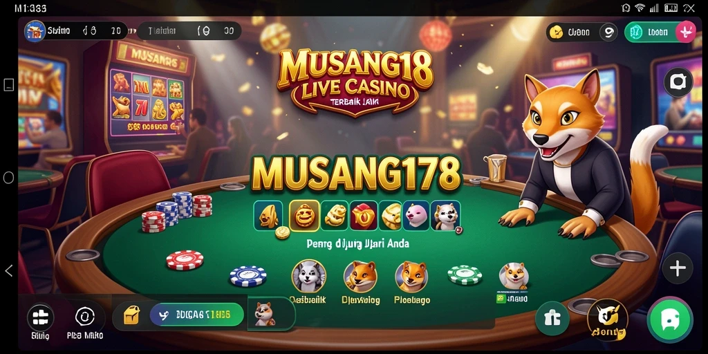 Tampilan utama gameplay MUSANG178 yang menampilkan dealer langsung dan suasana kasino.