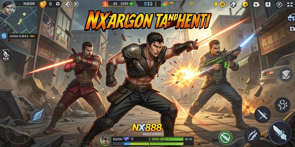 Tangkapan layar gameplay NX888 menampilkan aksi pertarungan yang mendebarkan.